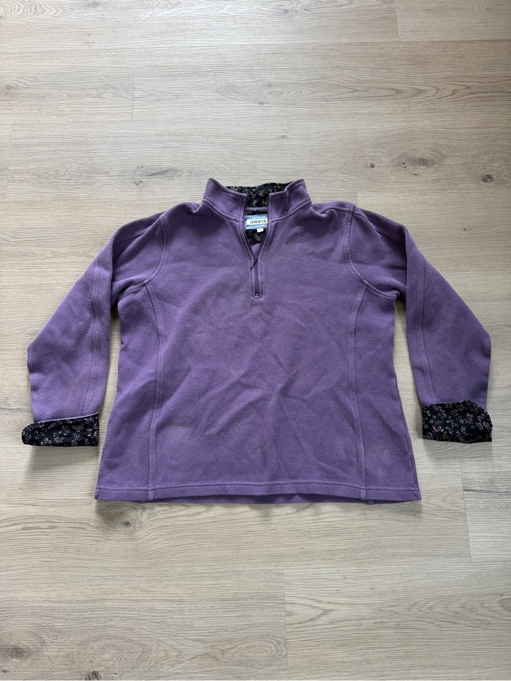Orvis Purple Cotton Floral Trim Quarter-Zip Pullover Women’s Large